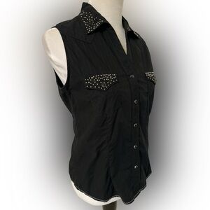 Rough Stock Panhandle Black Sleeveless Studded Women's Top Sz S